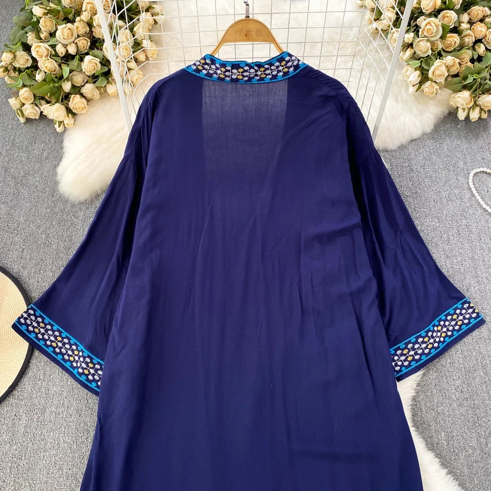 Bohemian Embroidered Floral Dress For Women Beachwear