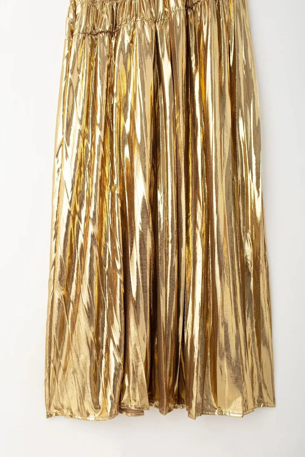 Gold Pleated Sleeveless Dress Slim Fit For Women Elegant