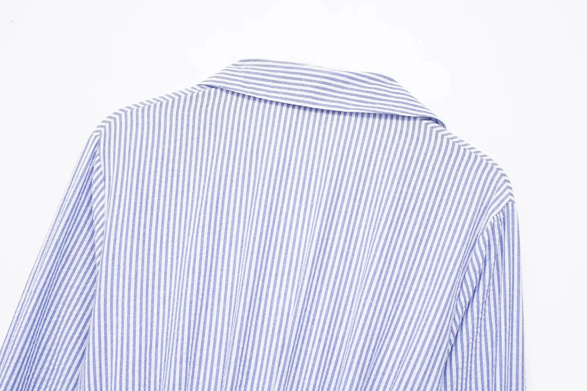 Blue Striped Shirt Dress With Belt Long Sleeve Midi