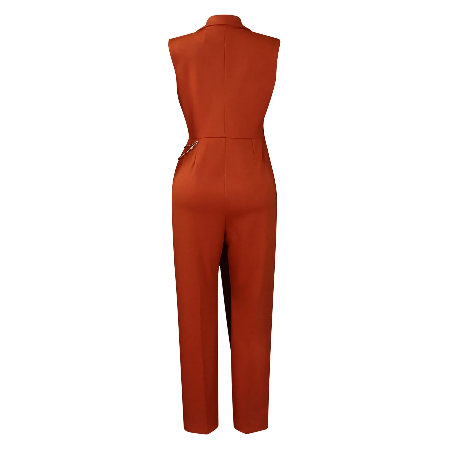 Elegant Sleeveless Jumpsuit with Turn Down Collar High Waisted V Neck Straight Leg Romper for Women Birthday Party Overalls
