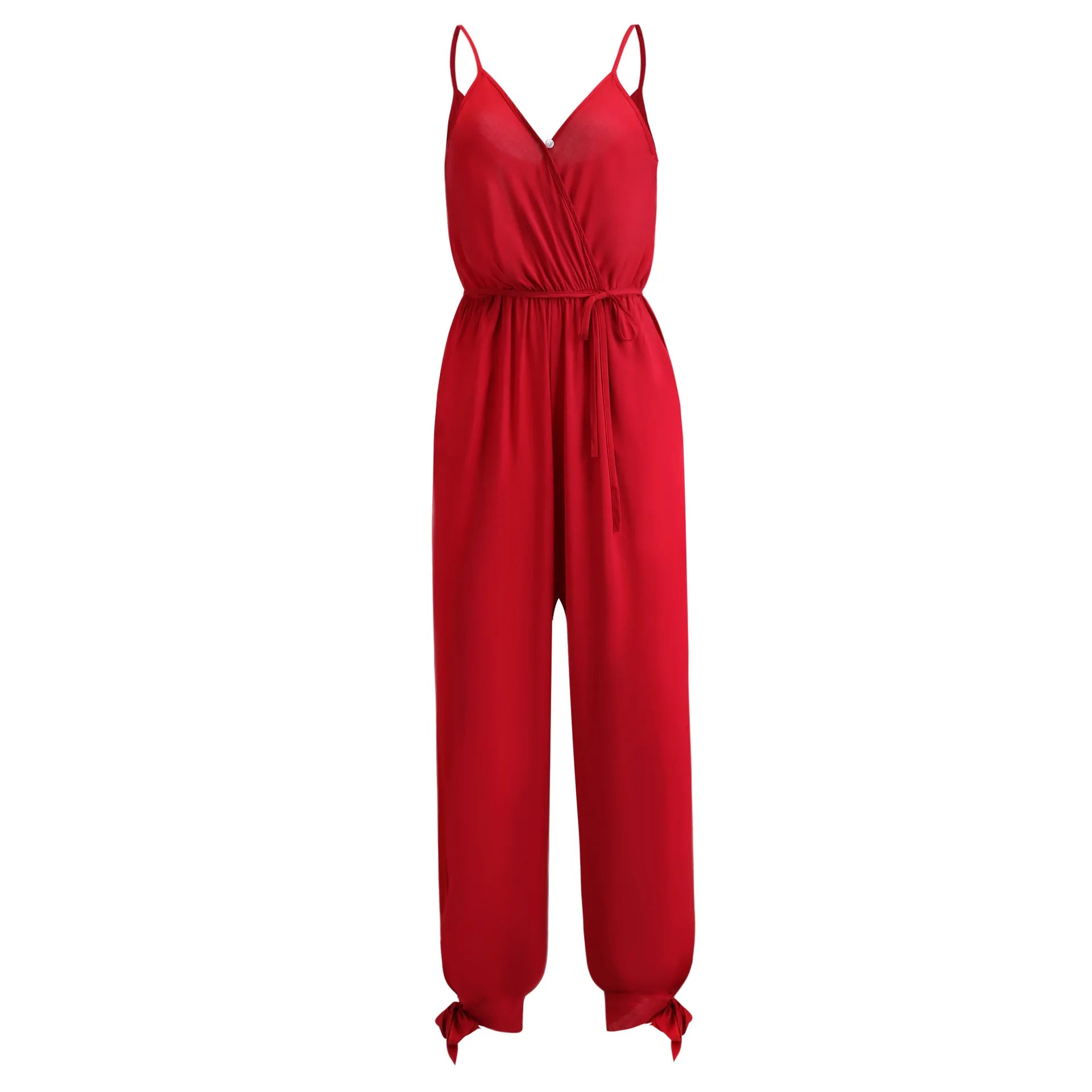 Women's Spring Summer Camisole Jumpsuit with Cross-Back Lace-Up Design and Sexy V-Neck Printed Romper