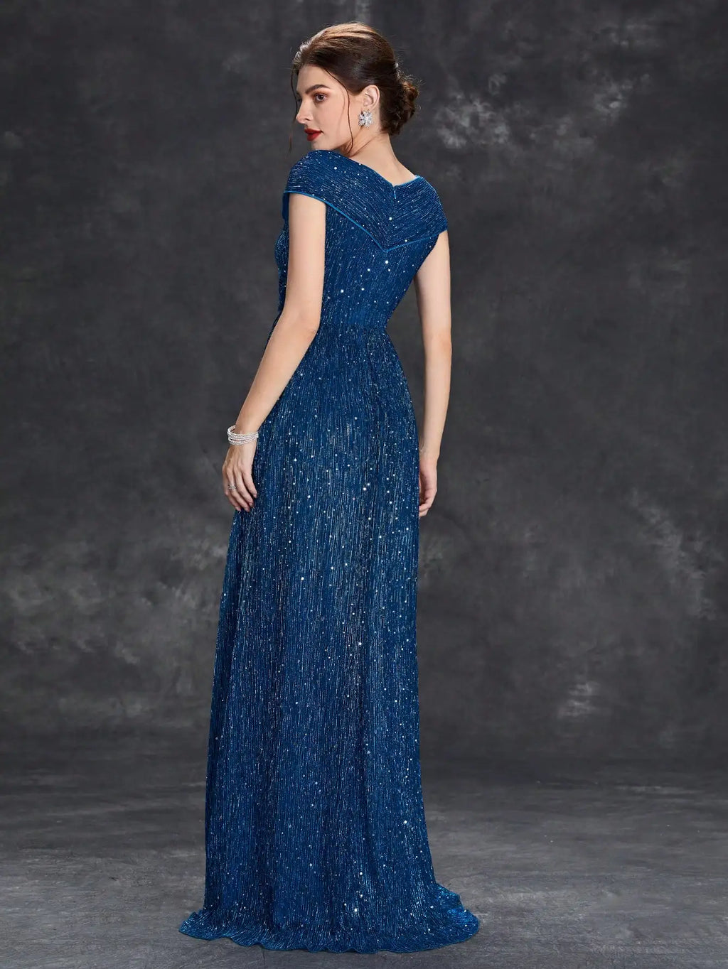 V-Neck Evening Gown with Mesh Details A-Line Full Skirt