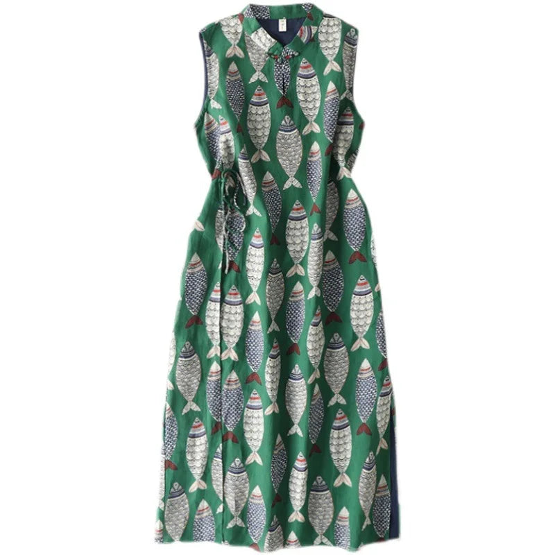 Elegant Green Chinese Style Qipao Dress For Summer Women