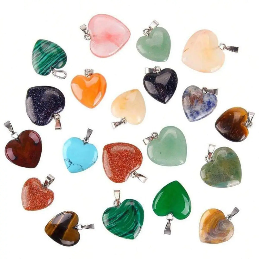 10 Pcs Heart Shaped Stone Pendant Charms Crystal Chakra Beads for DIY Jewelry Making