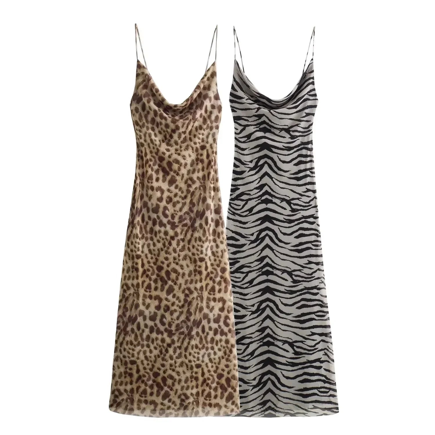Leopard Zebra Print Tulle Slip Dress Midi Backless Party