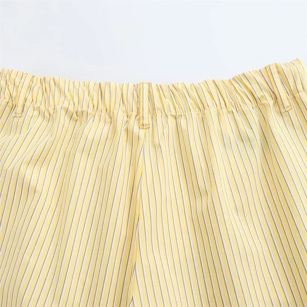 Women's Loose Poplin Shirt and High Waist Striped Pants Set for Spring