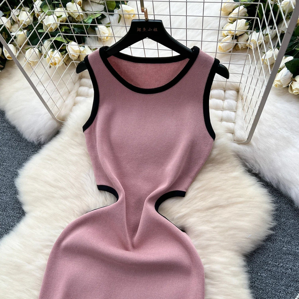 Sexy Cutout Waist Bodycon Dress Knitted Summer Sundress
