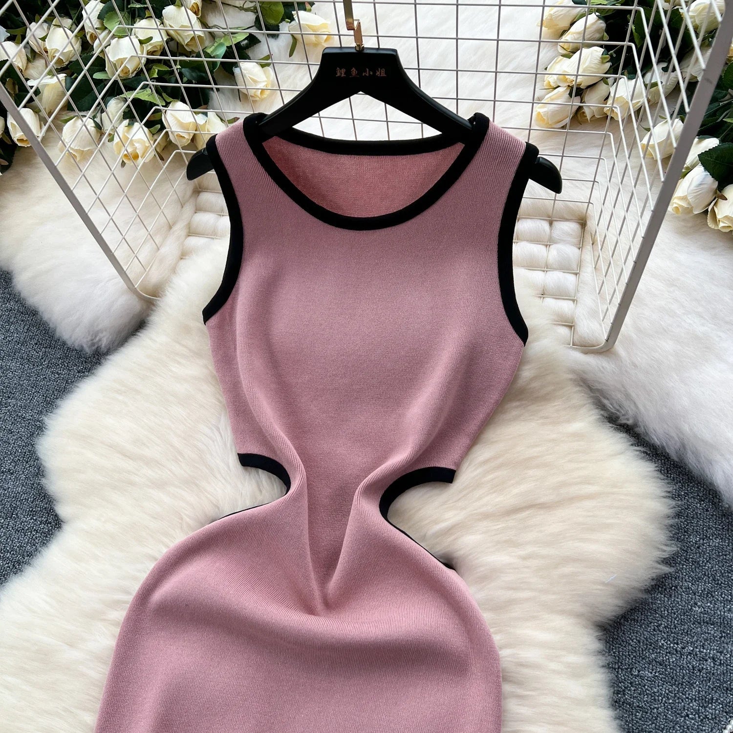 Sexy Cutout Waist Bodycon Dress Knitted Summer Sundress