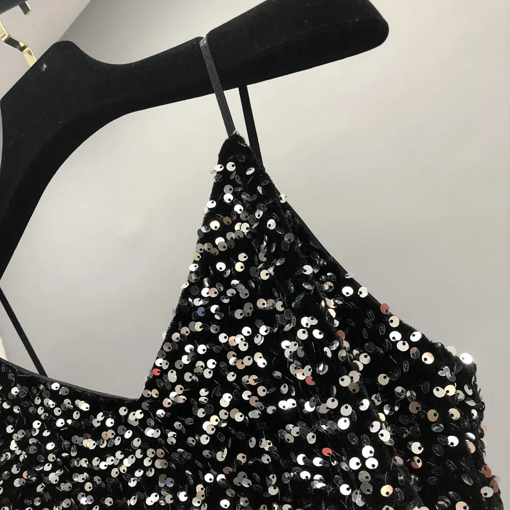 Metallic Long Party Dress For Women Shiny Elegant Style