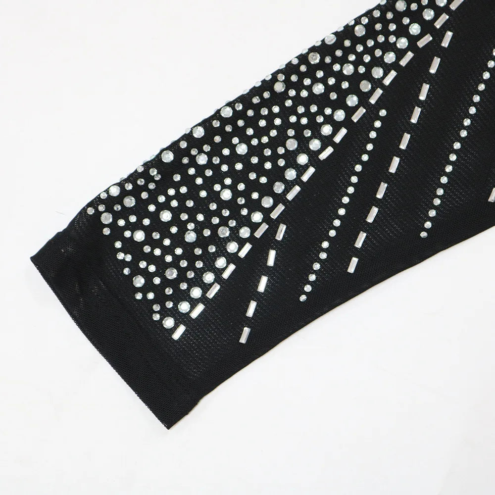 Sexy Mesh Diamond Embellished Maxi Dress for Evening Party