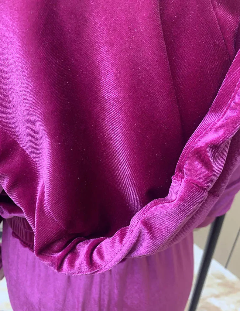 Velvet Tracksuit Women Two Piece Set with Zipper Crop Coat and Long Pants Casual Outfit