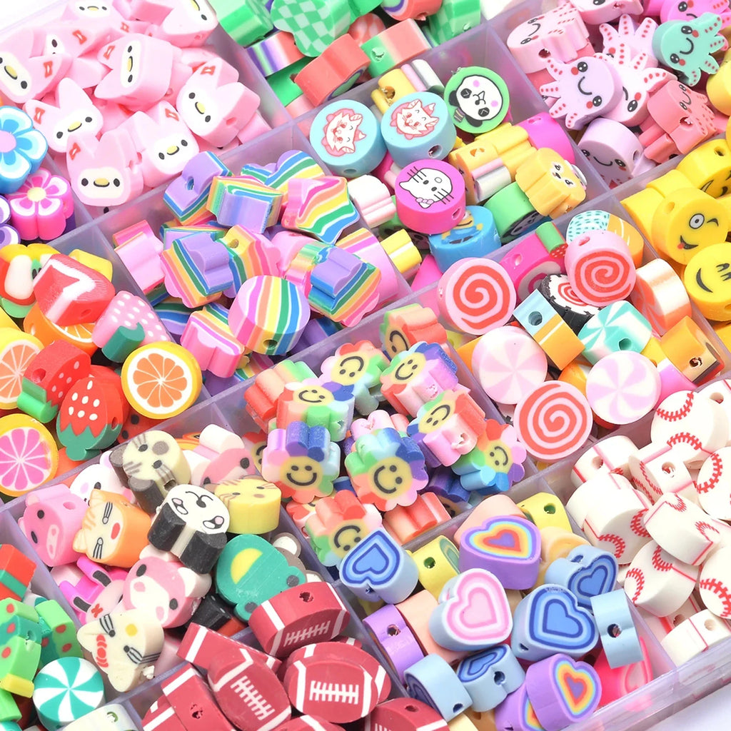 30PCS 10mm Heart Shape Polymer Clay Beads for DIY Jewelry Making and Handmade Bracelets