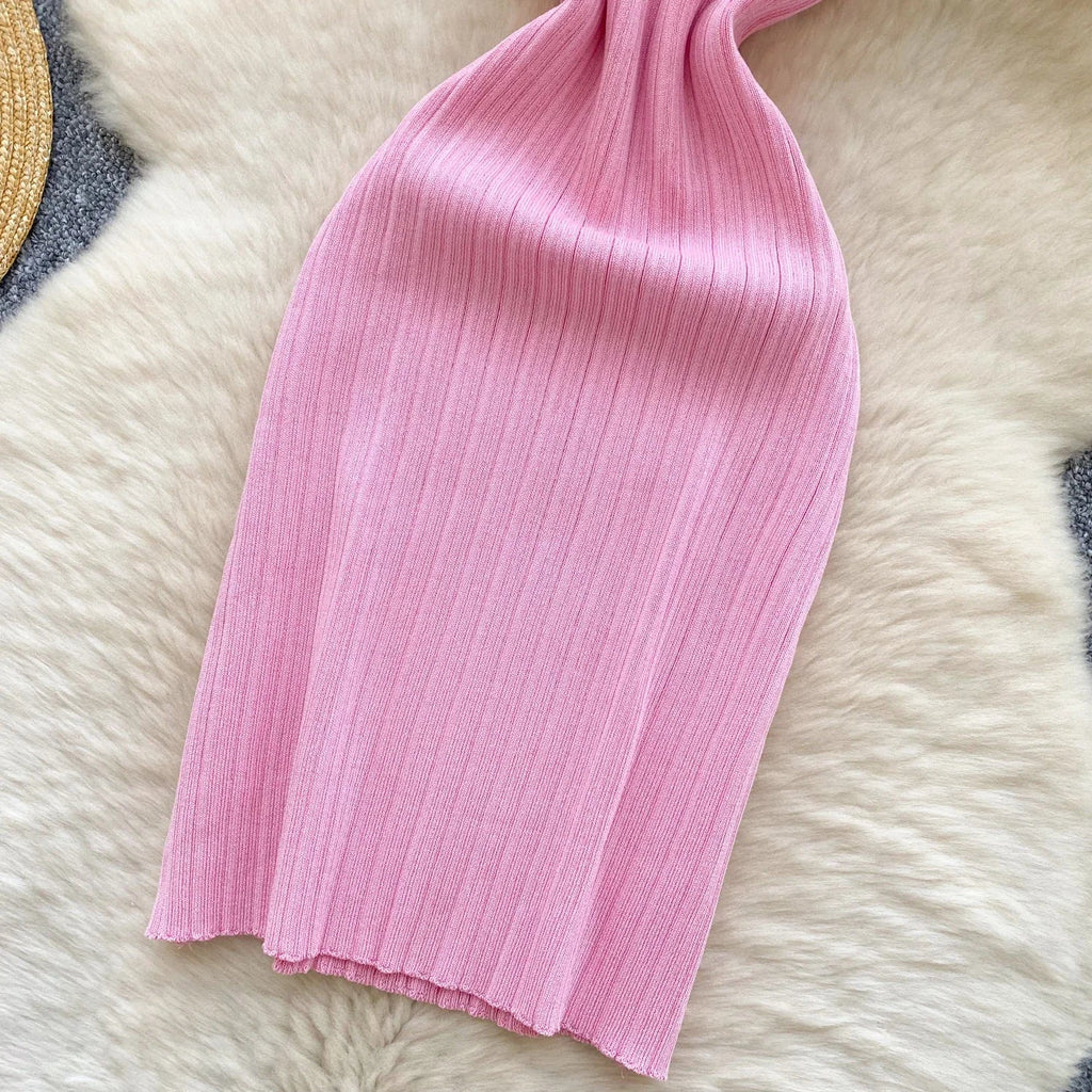 Knit Bodycon Sundress for Women With Striped Pattern