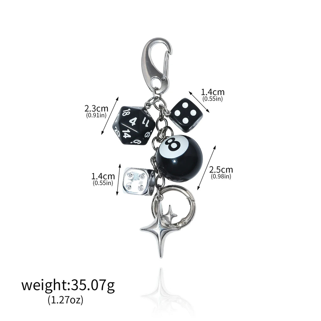 Hiphop Black Dice Billiards Keychain Y2K Starburst Pendant Bag Charm Punk Accessory