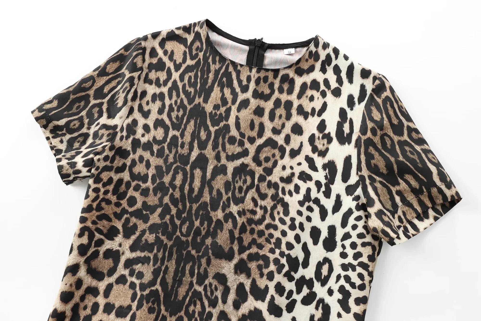 Leopard Print Midi Dress For Women Shirt Style Short Sleeve