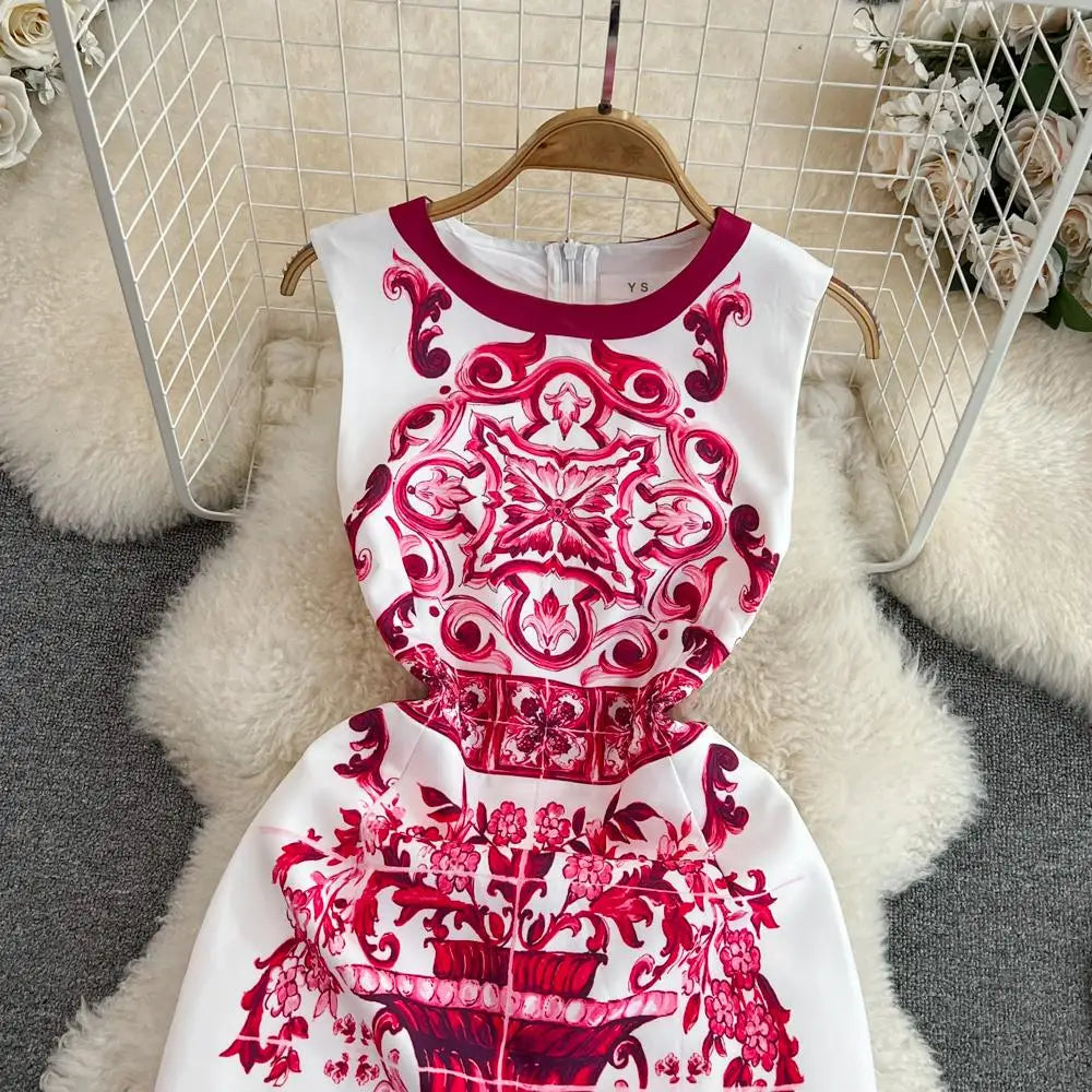 Floral Print Sleeveless Mini Dress for Summer Vacation