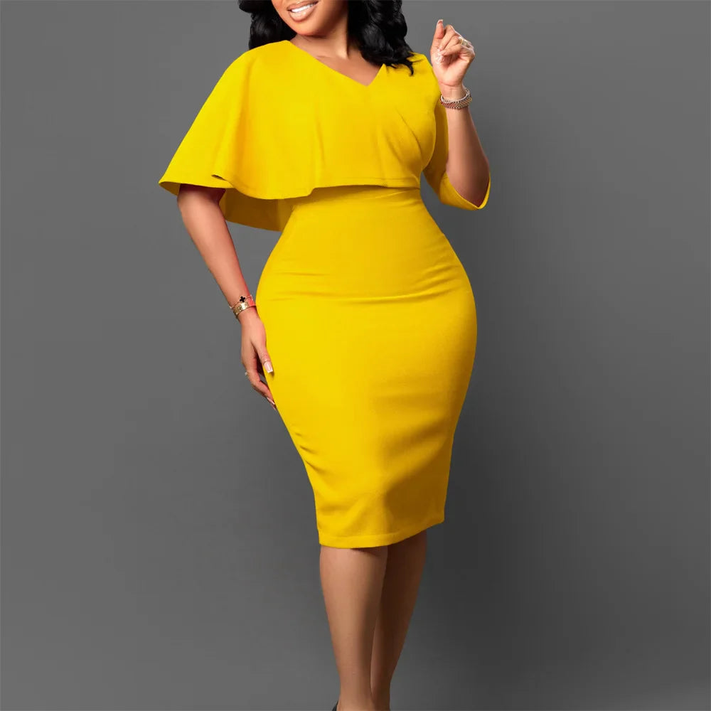 Women's Office Dress V Neck Solid Midi Formal Workwear