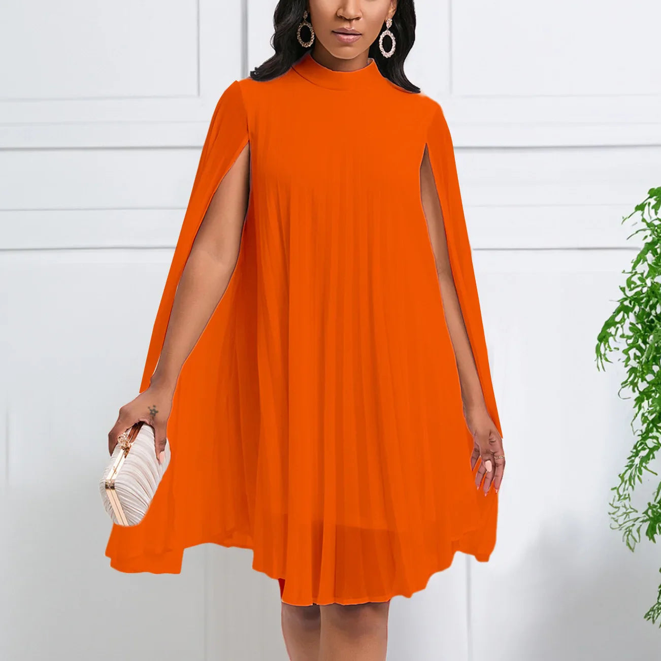 Elegant Chiffon Dress For Women Batwing Sleeve Knee Length