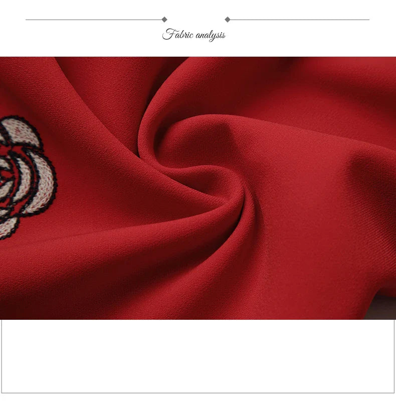 Floral Embroidery Chiffon Dress With Polo Collar For Office