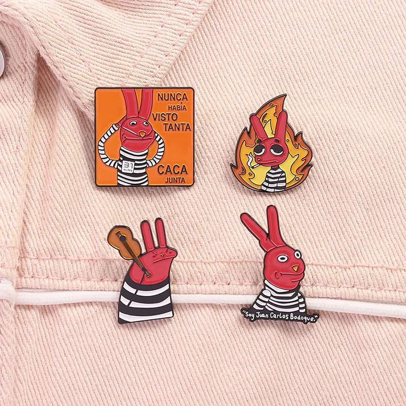 Humorous Anime Character Enamel Pins Red Eared Rabbit Brooch for Backpack and Jewelry Gifts