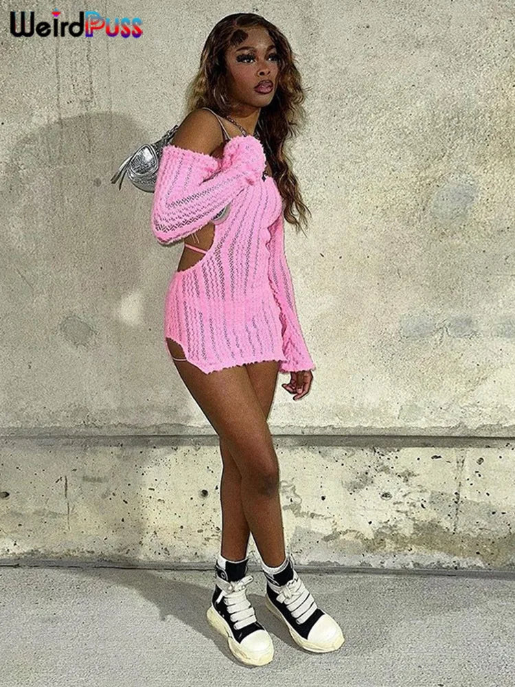 Backless Knit Bodycon Dress Women Slash Neck Chic Elegant