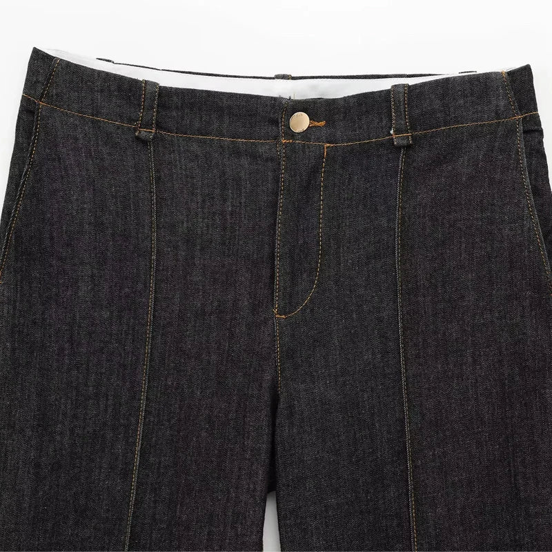 Women's Denim Pants Set 2 Piece Outfit with Long Sleeve Tops and Wide Leg Trousers for Casual Elegance