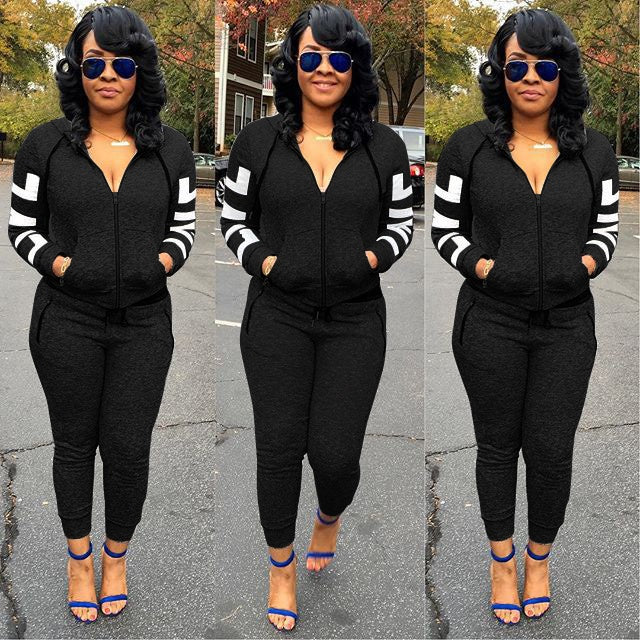 Casual Grey Two Piece Women's Tracksuit Set Hoodie and Jogging Pants Plus Size Sportwear Harajuku Style