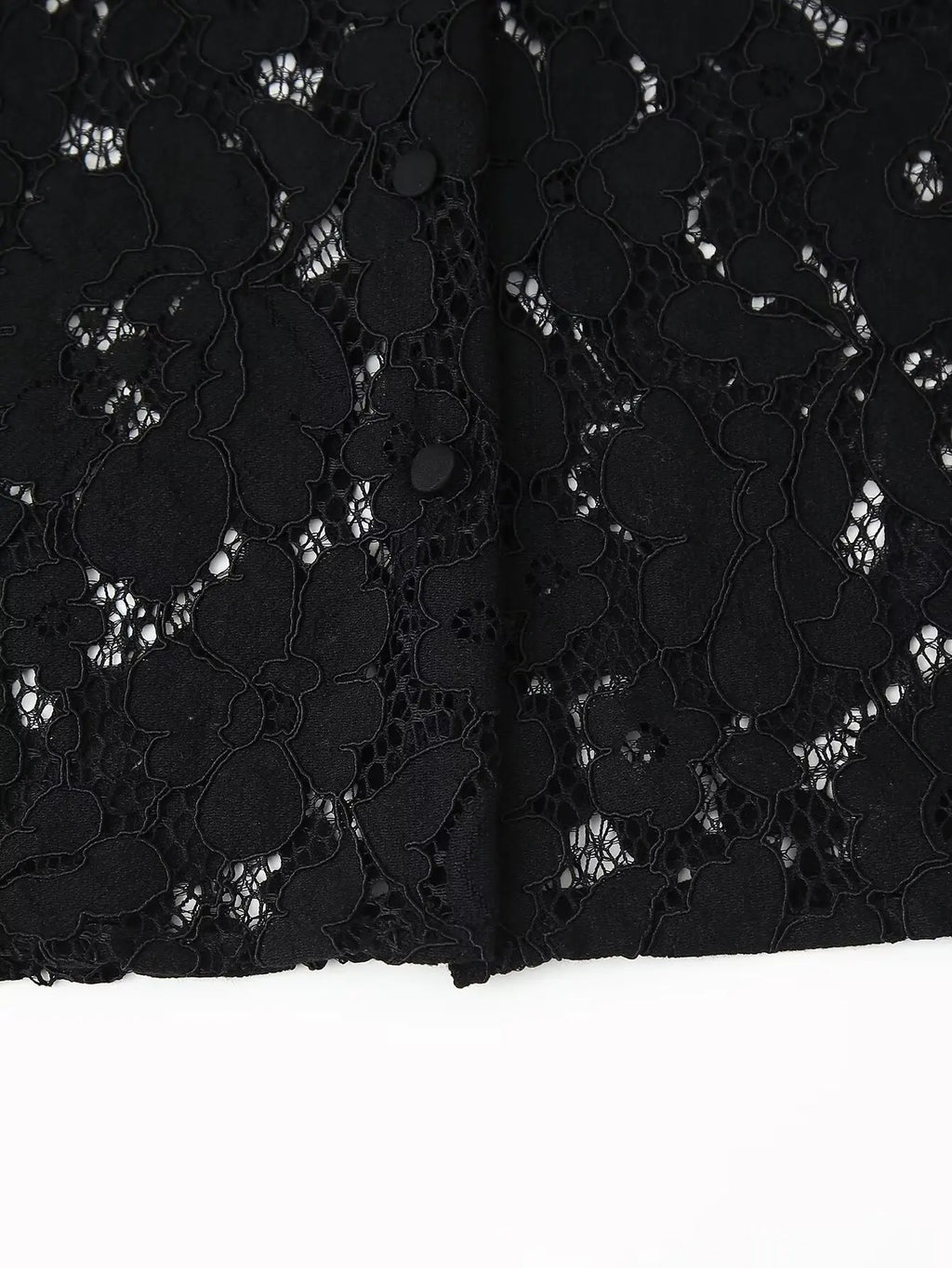 Black Lace Embroidered Short Shirt with Long Sleeves Elegant Autumn and Winter Fashion Top