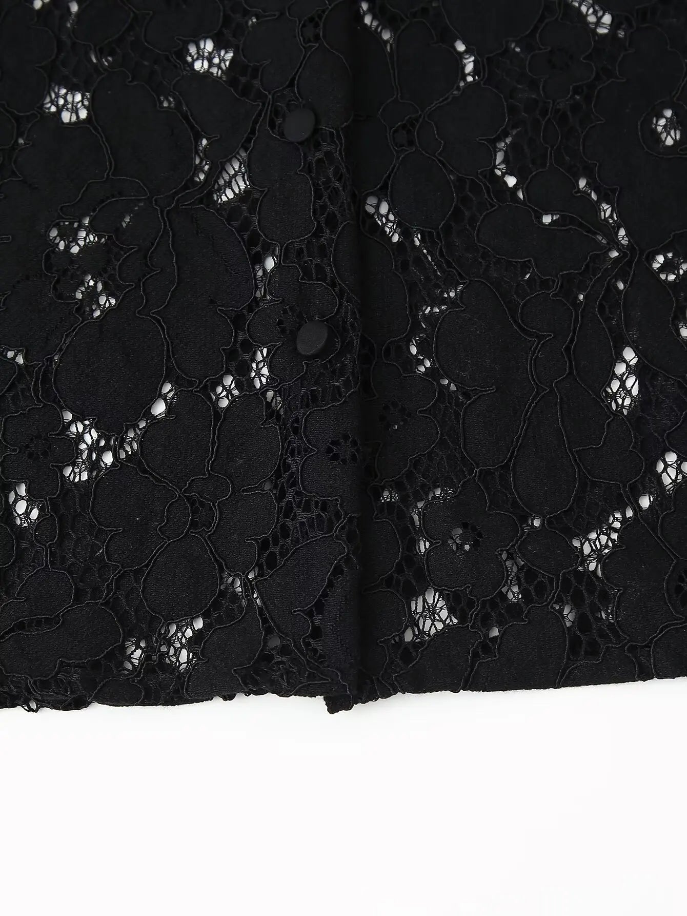 Black Lace Embroidered Short Shirt with Long Sleeves Elegant Autumn and Winter Fashion Top
