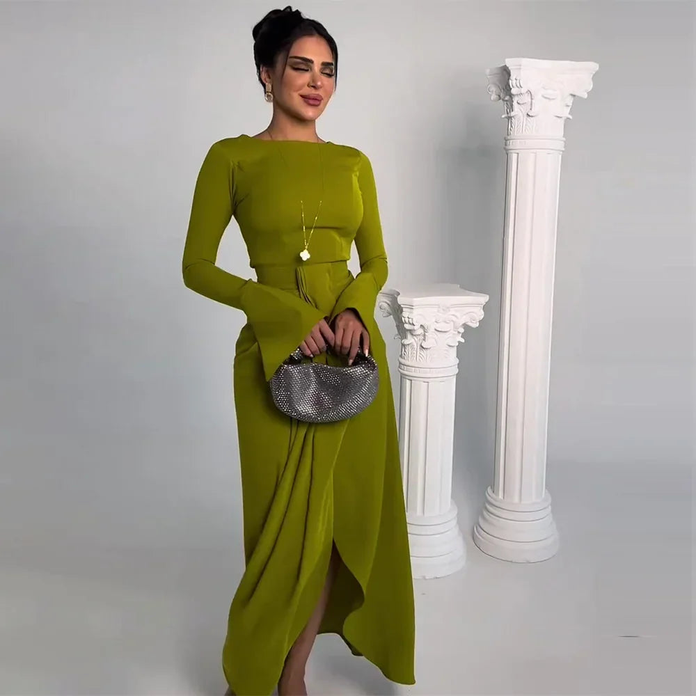 Satin A Line Prom Dress with Jewel Embellishments Gown