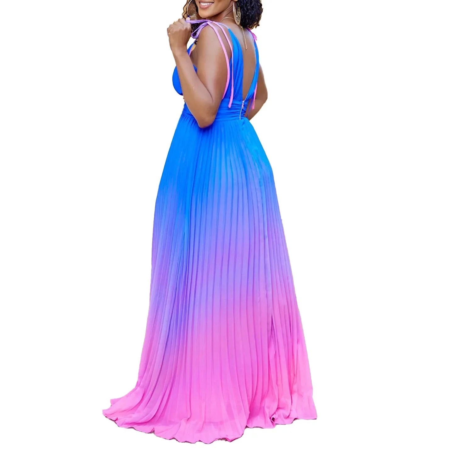 Maxi Dress Spaghetti Strap Pleated Deep V Neck Party