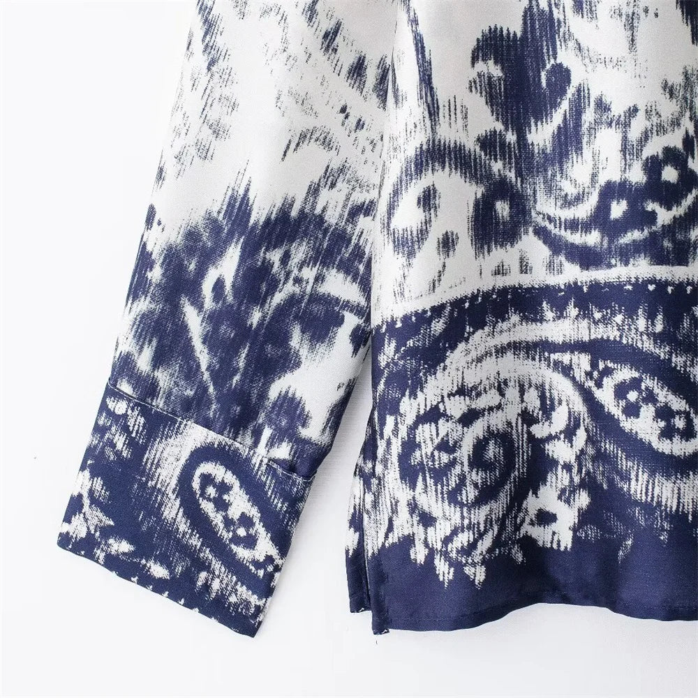 Niche Western Style Printed Shirt and High Waisted Pants Set for Fashionable Autumn Looks