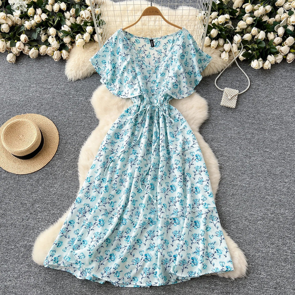 Floral Print Sundress V Neck A Line For Summer Party
