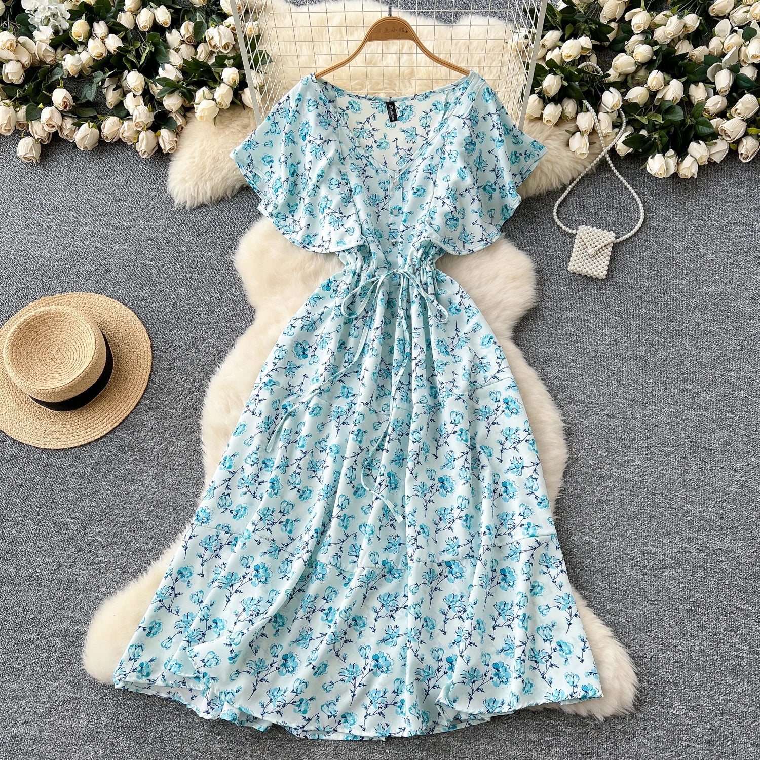 Floral Print Sundress V Neck A Line For Summer Party