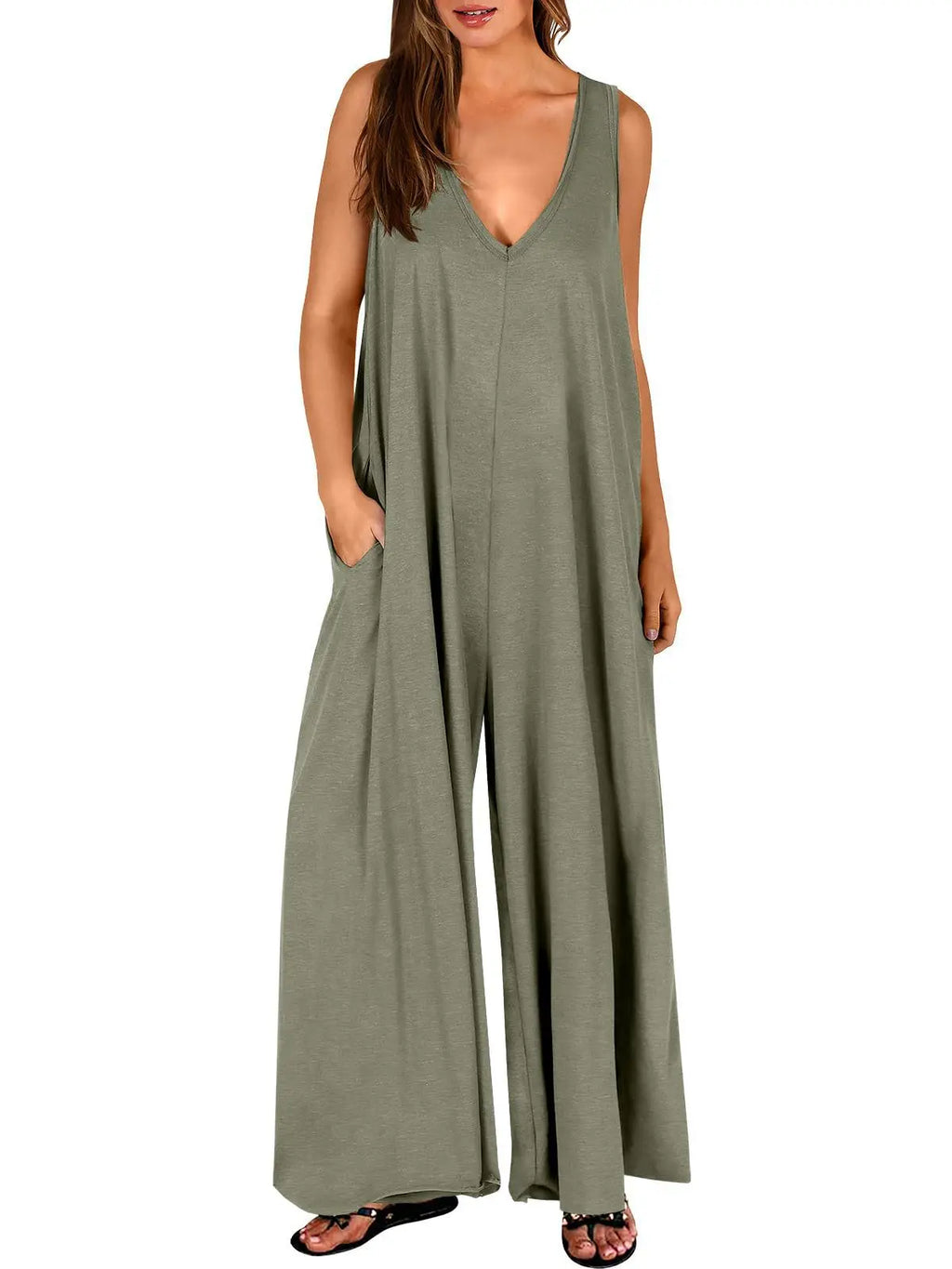 Summer Casual Women's Lightweight Pocket Jumpsuit Breathable Thin Fabric Romper for Daily Wear