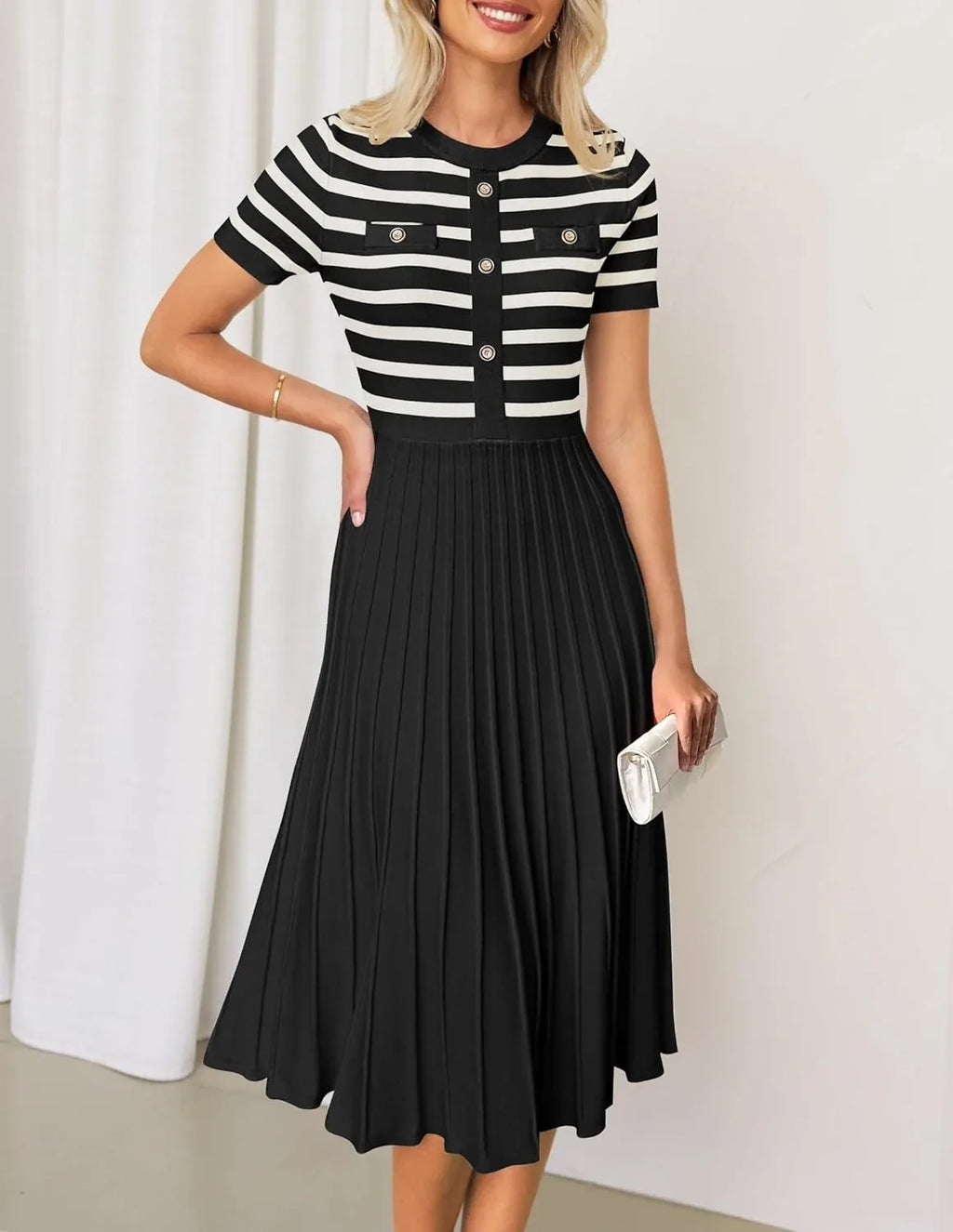 Ice Silk Knitted Striped Summer Dress For Women Loose Fit