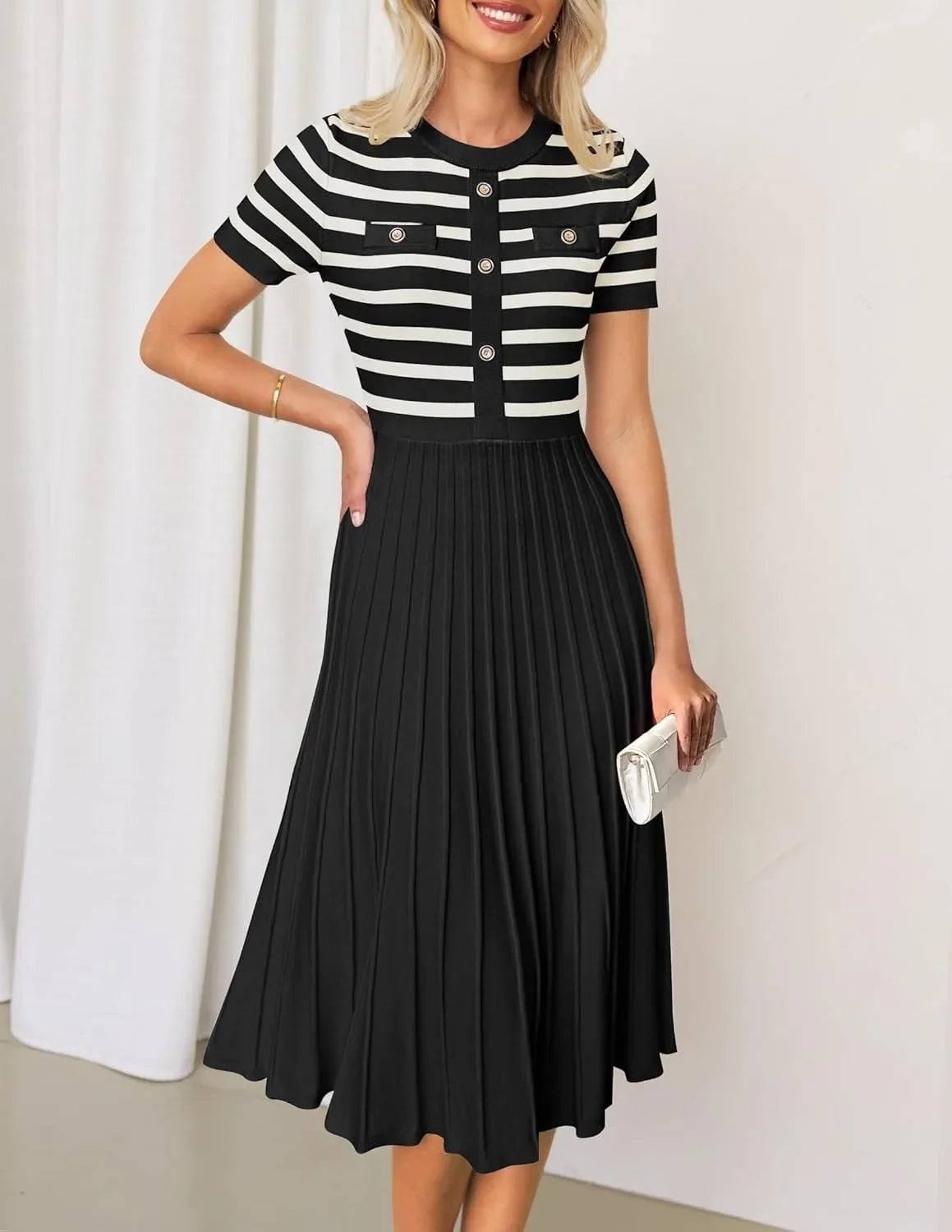 Ice Silk Knitted Striped Summer Dress For Women Loose Fit