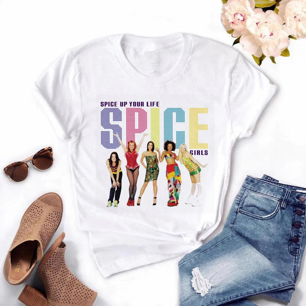 Spice Girls Cartoon T Shirt for Women Short Sleeve Anime Print Tee Stylish Casual Top