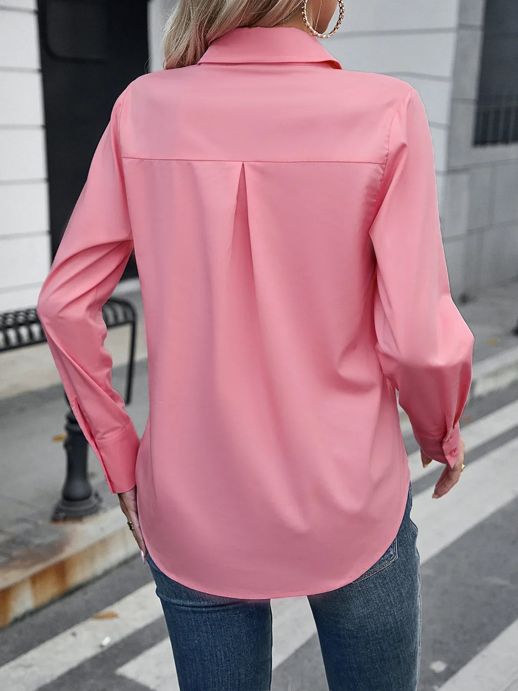 Classic White Long Sleeve Button-Up Shirt for Women Formal Collar Business Casual Work Top