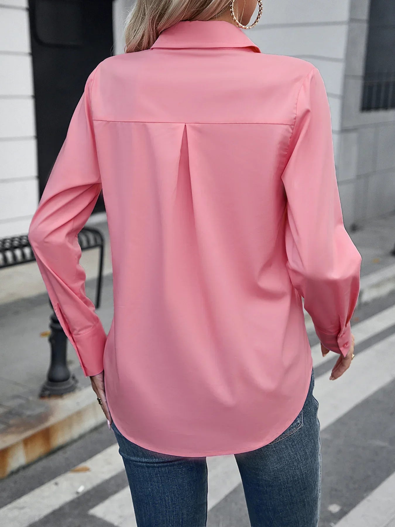 Classic White Long Sleeve Button-Up Shirt for Women Formal Collar Business Casual Work Top