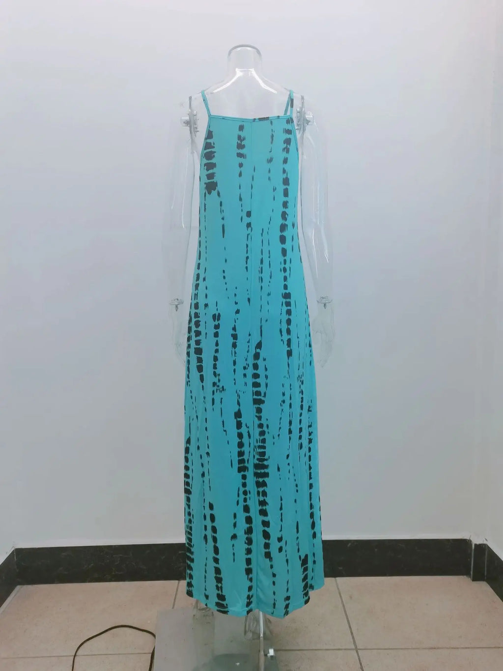 Sling Dress Tie Dye Print Flared Maxi Casual Dress