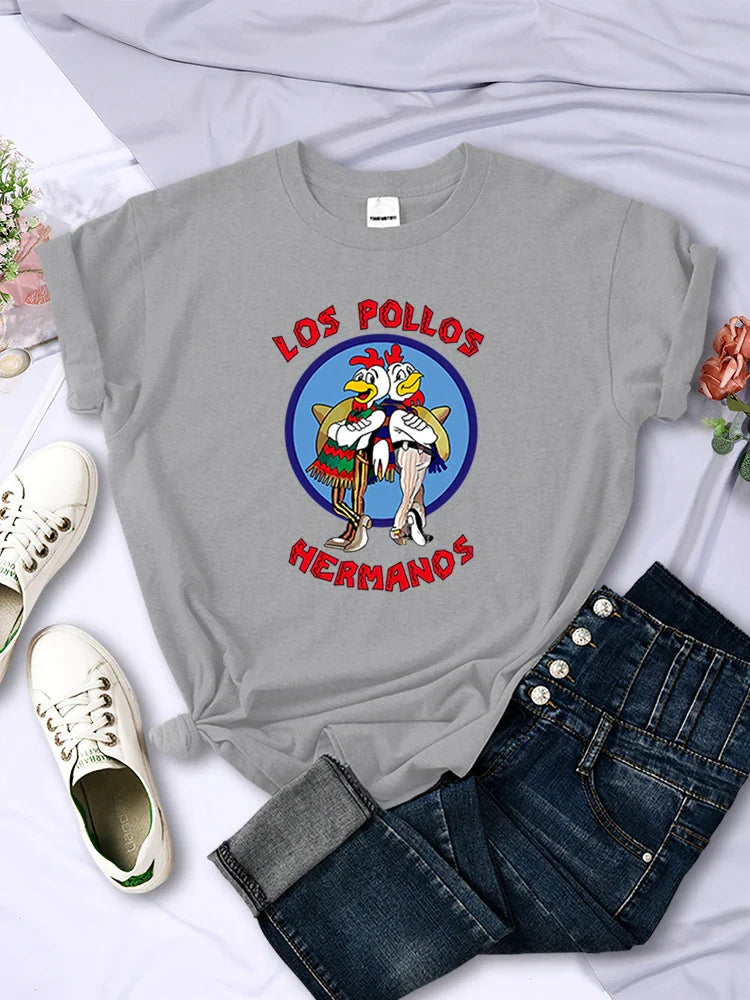 Funny Los Pollos Hermanos T-Shirt for Women Casual Short Sleeve Hip Hop Tee Summer Tops