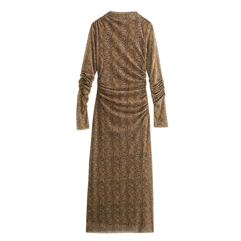 Long Sleeve Polka Dot Maxi Dress With Ruched Details