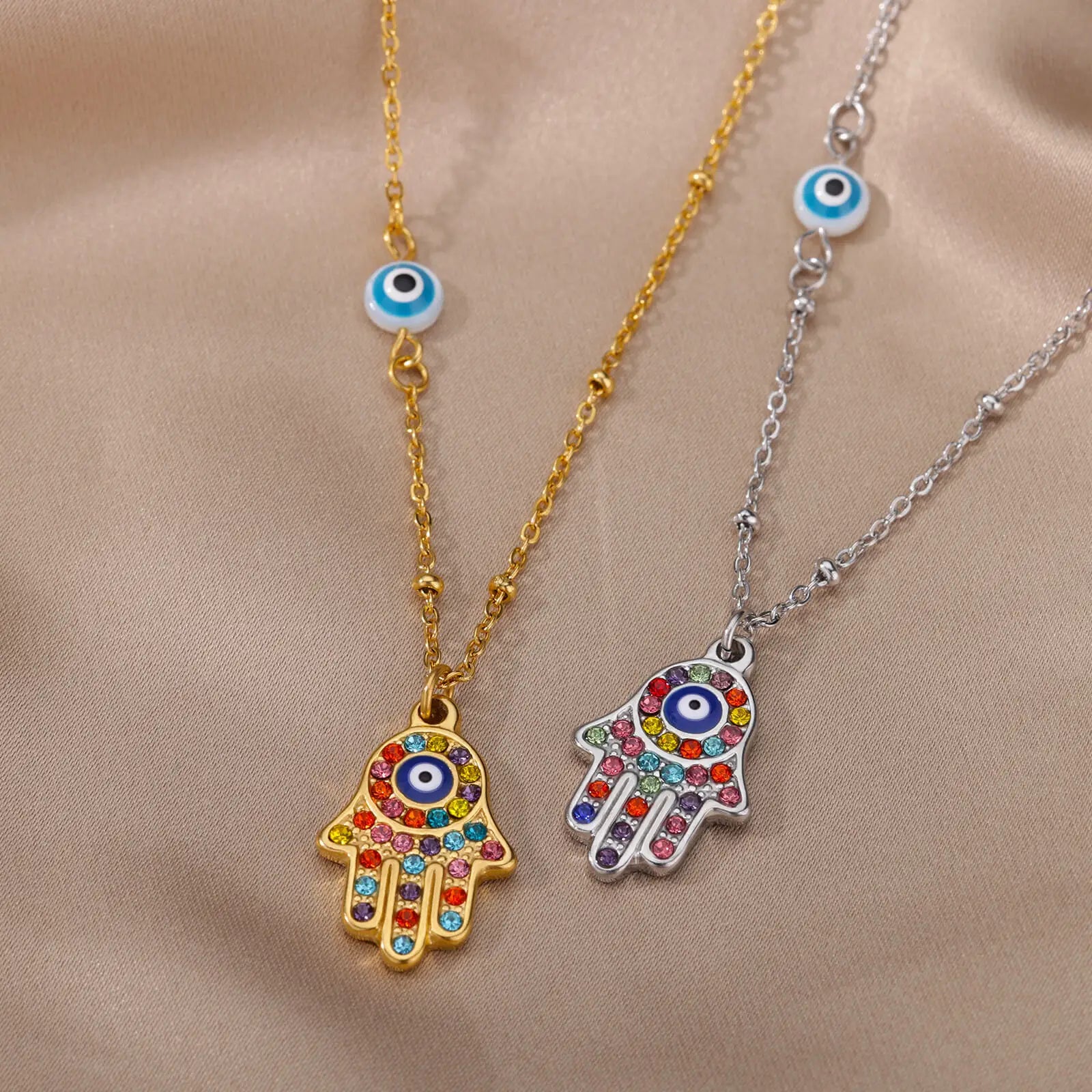 Turkish Hamsa Evil Eye Necklace for Women Stainless Steel Gold Color Charm Choker Jewelry Gift