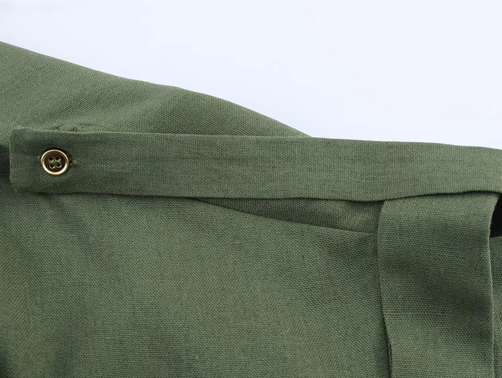 Women's Blended Lace-Up Lapel Shirt Short-Sleeve Single-Breasted Waist Pocket Casual Chic Top for Spring and Summer