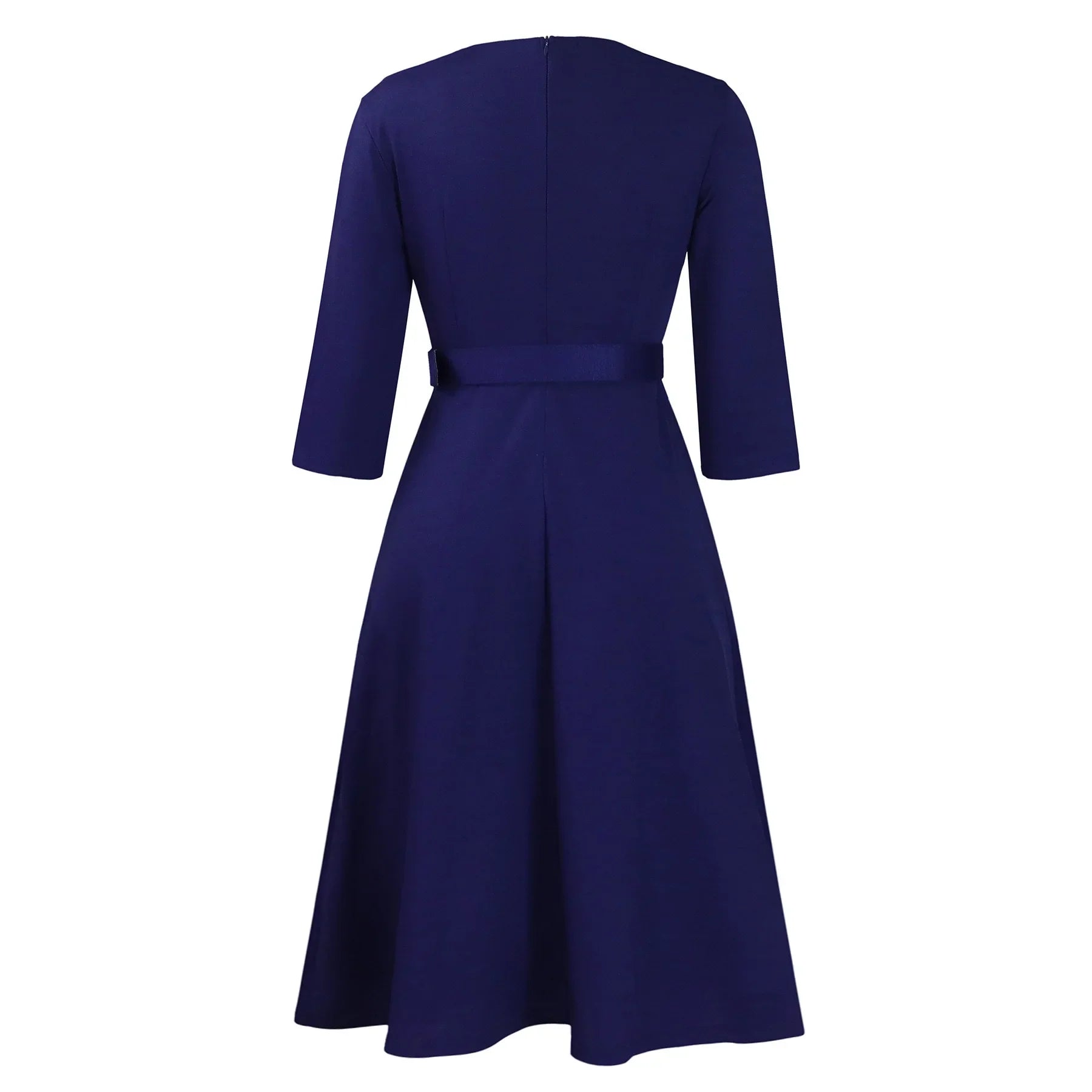 V Neck Office Dress For Women Belted Pleated Mid Calf
