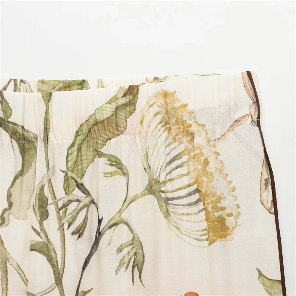 Floral Pattern Women's Shirt and Long Pants Set for Spring Fashion