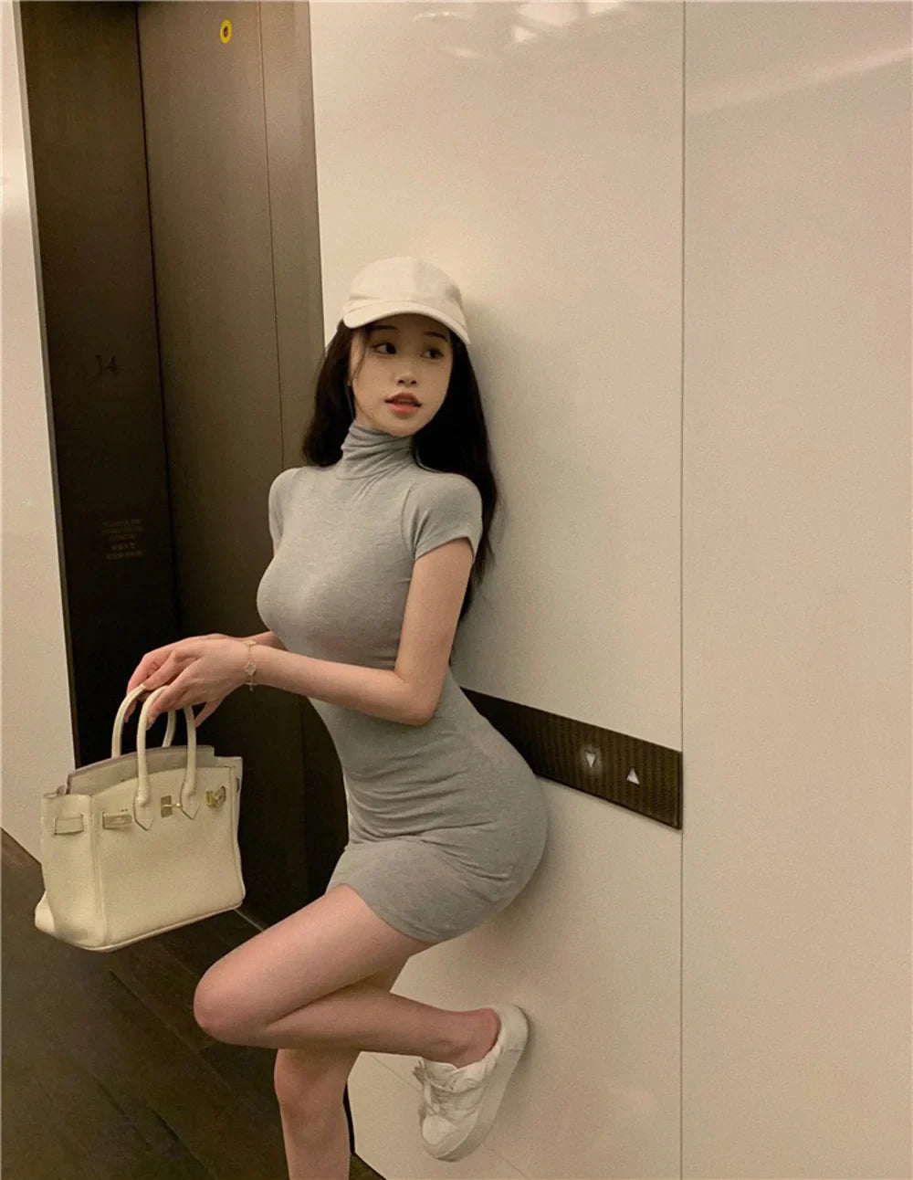 Bodycon Dress For Women High Neck Thigh Length Date Night