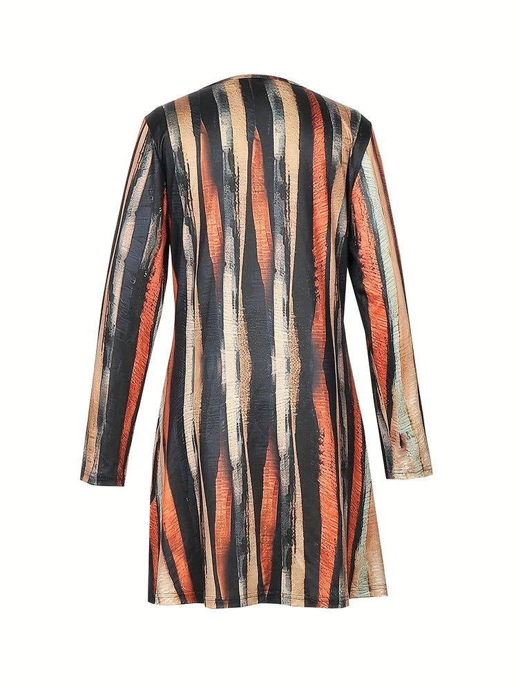 Women's Striped V-Neck Dress With Button Irregular Detail