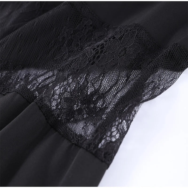 Black Backless Lace Maxi Dress For Women See Through